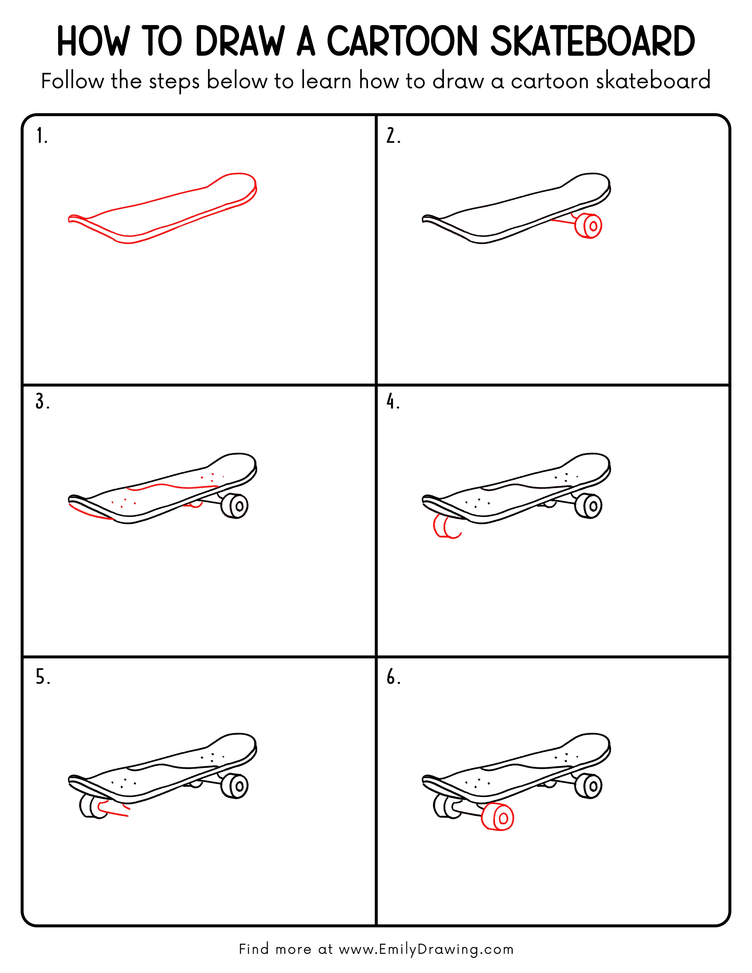 Printable Cartoon Skateboard Drawing Guide